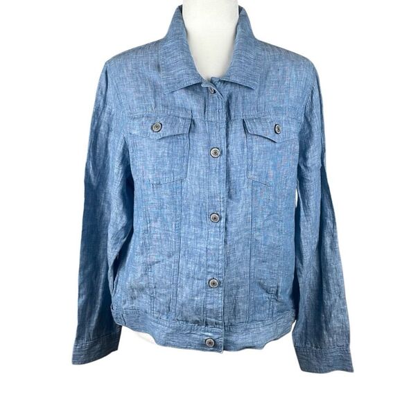 100% Linen Trucker Style Jacket L - Picture 1 of 16